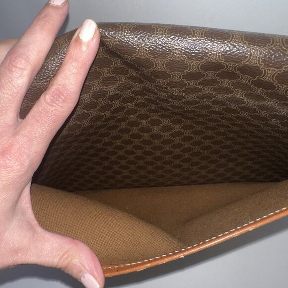 Authentic CELINE Macadam Canvas Clutch Bag PVC Leather Brown organizer vintage - Picture 13 of 16